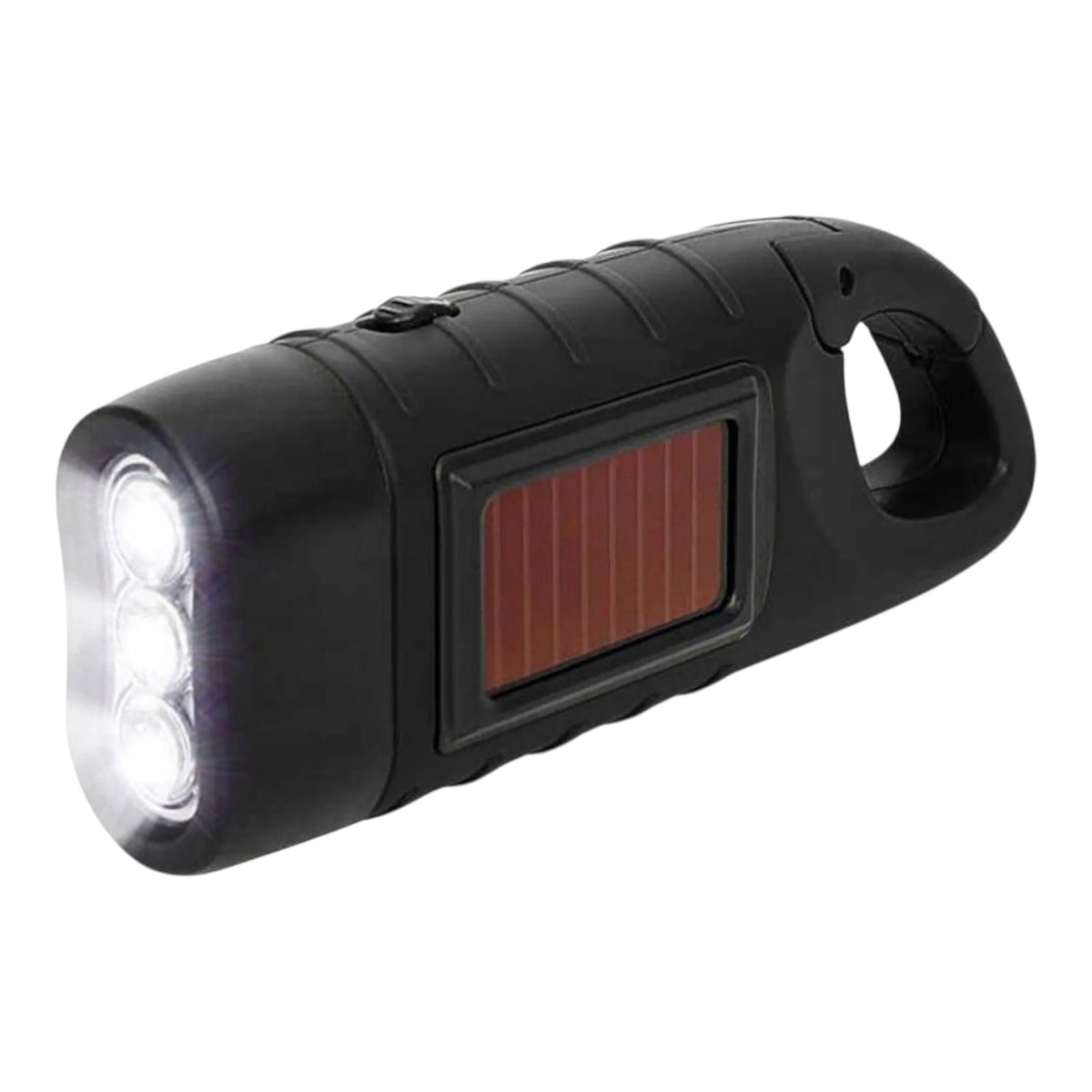 Avarinis dinamo žibintuvėlis su 3 LED diodais, karabinu, juodas