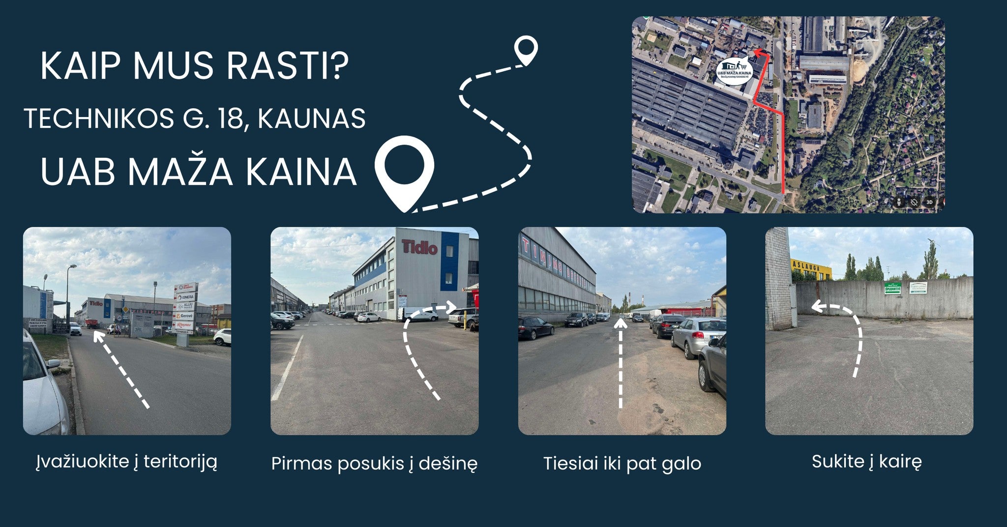 Palydovinis žemėlapis su keliu iki sandėlio