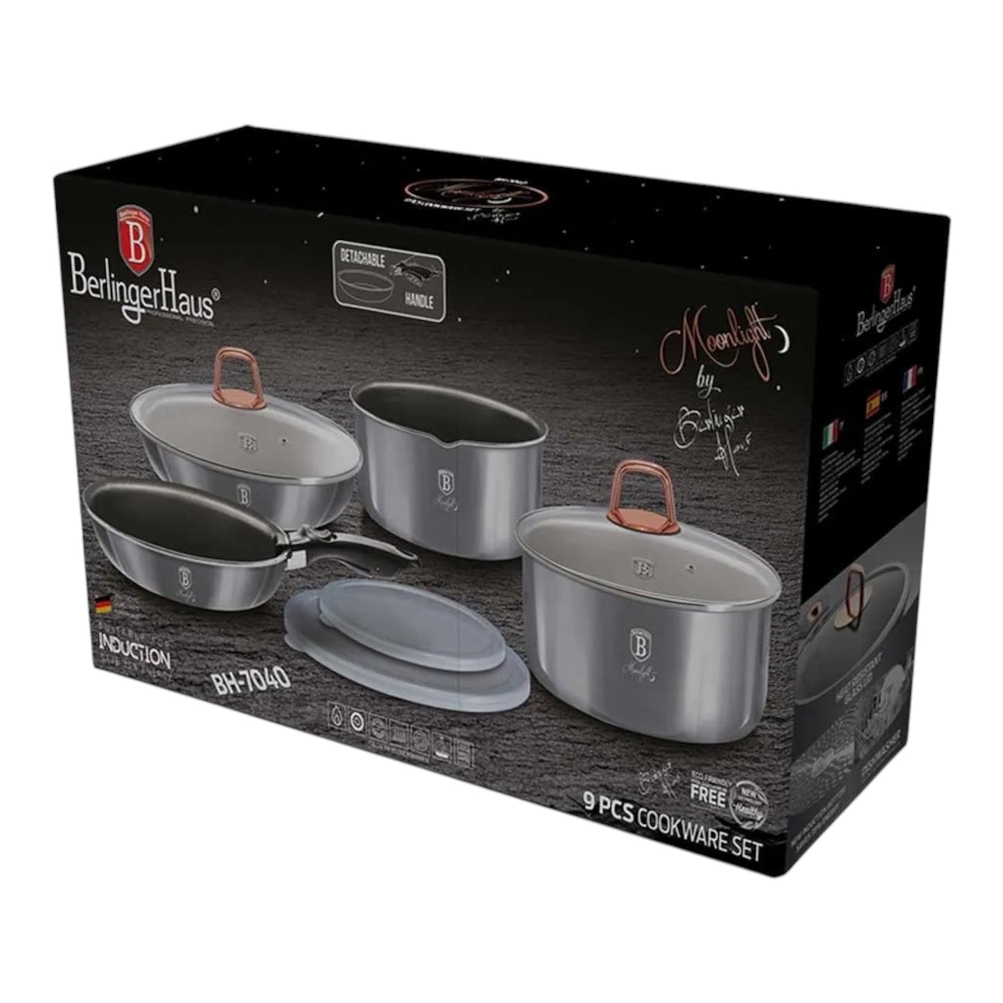 Berlinger Haus BH7040 Moonlight Collection puodų ir keptuvių rinkinys, 9 dalys