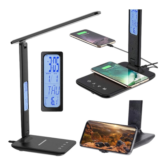 LED staliuko lempa su Qi belaidžiu įkrovimu ir USB jungtimi