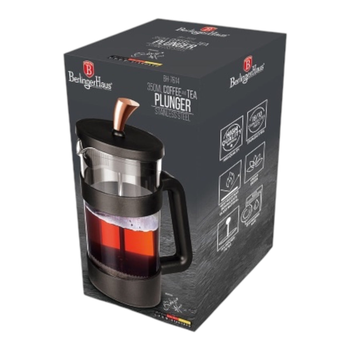 Berlinger Haus BH-7614 kavinukas su stūmokliu, Rose Gold, 350 ml