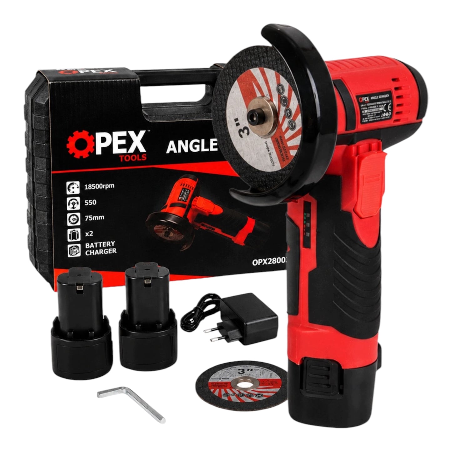 OPEX Tools OPX28003 kampinis šlifuoklis, Ø75 mm, 12 V