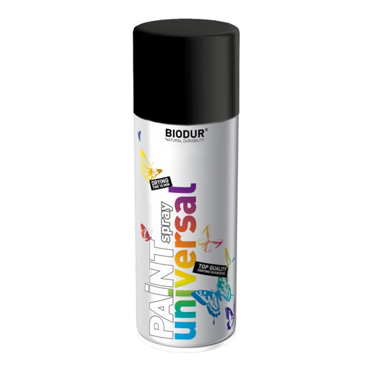 BIODUR Paint Universal aerozolinė emalė, juoda matinė (RAL9005), 400 ml