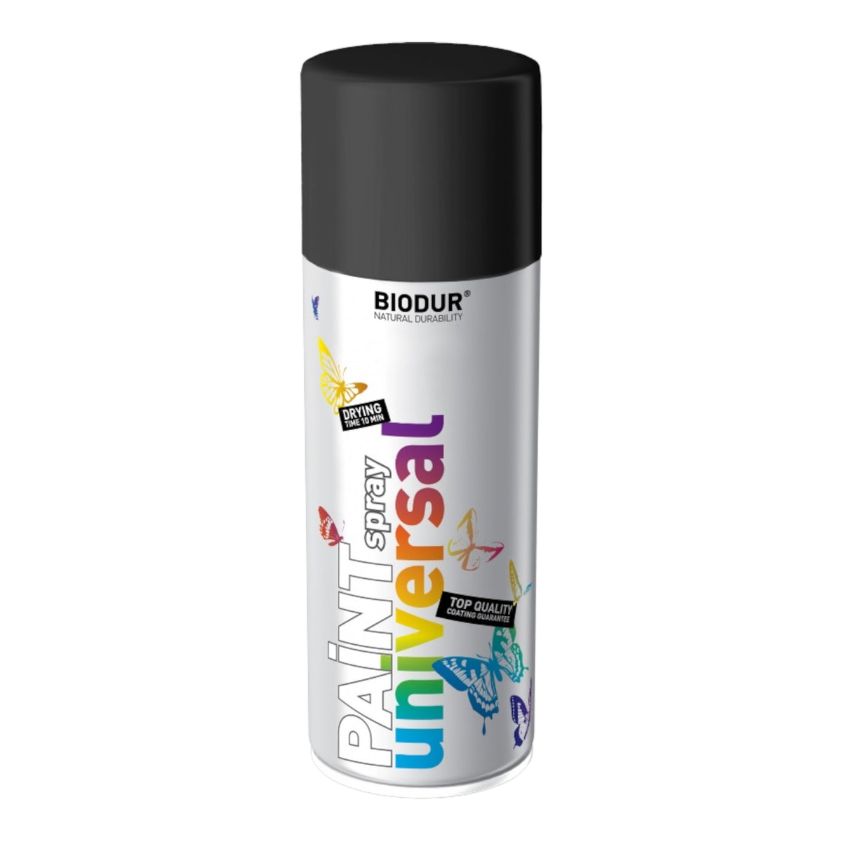BIODUR Paint Universal aerozolinė emalė, juoda blizgi (RAL9005), 400 ml