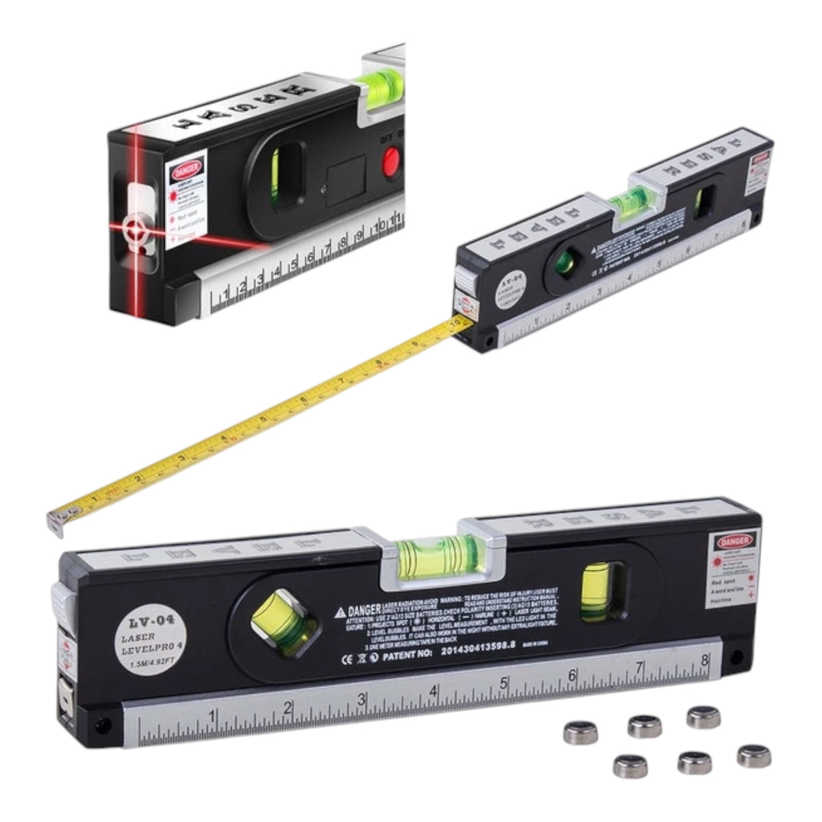 Lazerinis gulsčiukas su LED apšvietimu ir matavimo juosta, 24,5 x 2,8 x 6 cm