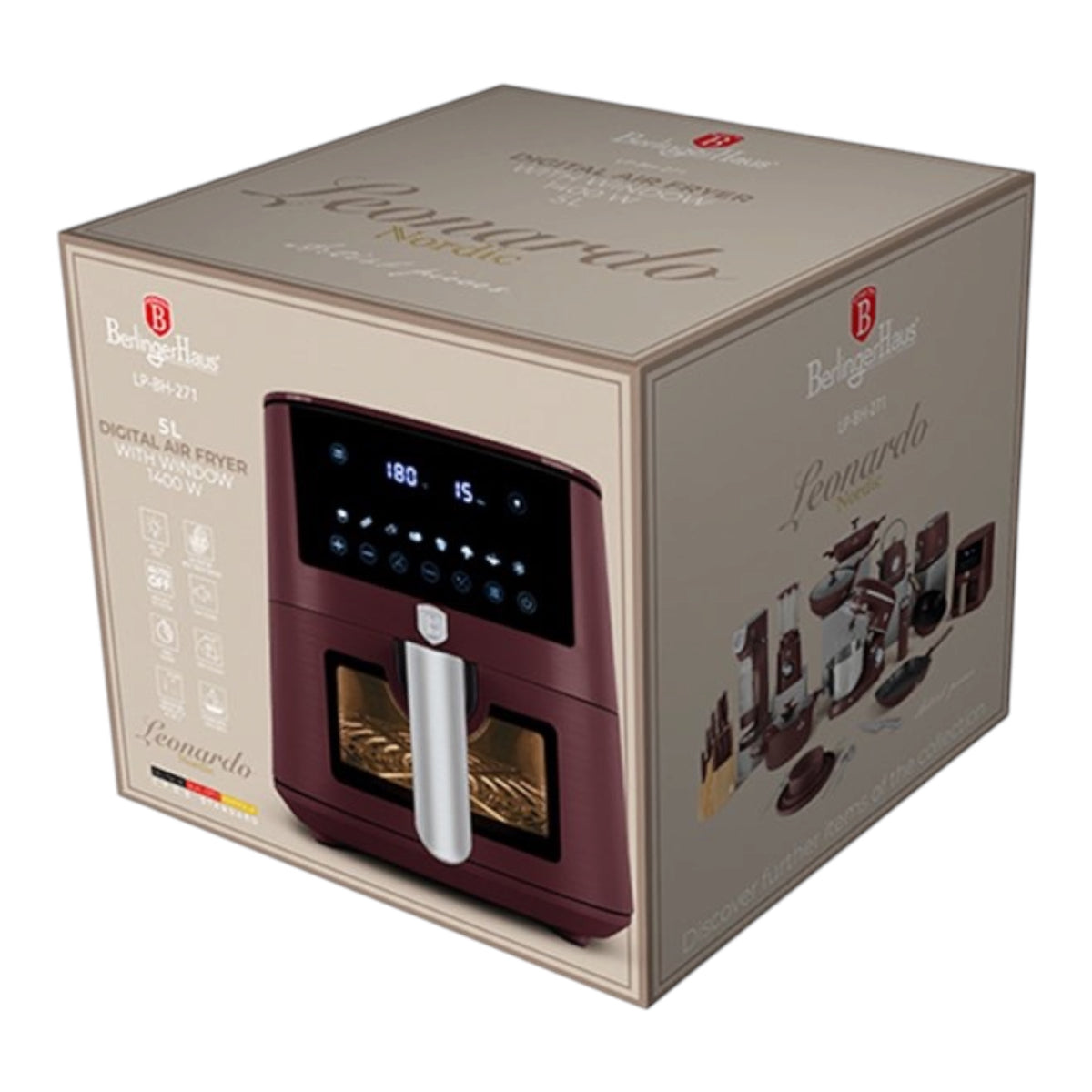 Berlinger Haus Leonardo LP-BH-271 karšto oro gruzdintuvė, 5 l, 1400 W, matinė bordo