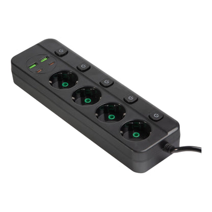Elektros ilgintuvas su 4 lizdais ir 4 USB jungtimis, atskiri jungikliai, 3 m, juodas