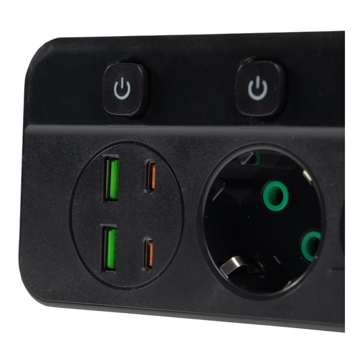 Elektros ilgintuvas su 4 lizdais ir 4 USB jungtimis, atskiri jungikliai, 3 m, juodas