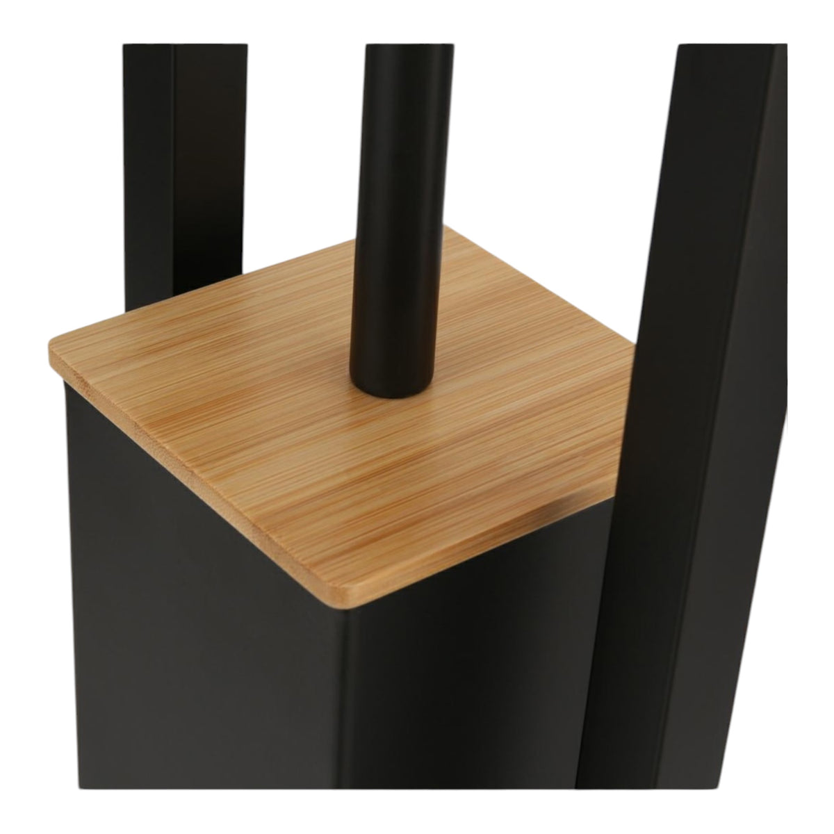 Stovas tualetiniam popieriui su WC šepečiu, 2 in 1, metalas ir bambukas, 72 cm, matinis juodas