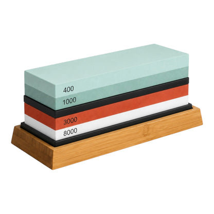 Galandimo akmenų rinkinys, 400/1000 ir 3000/8000, su bambukiniu pagrindu