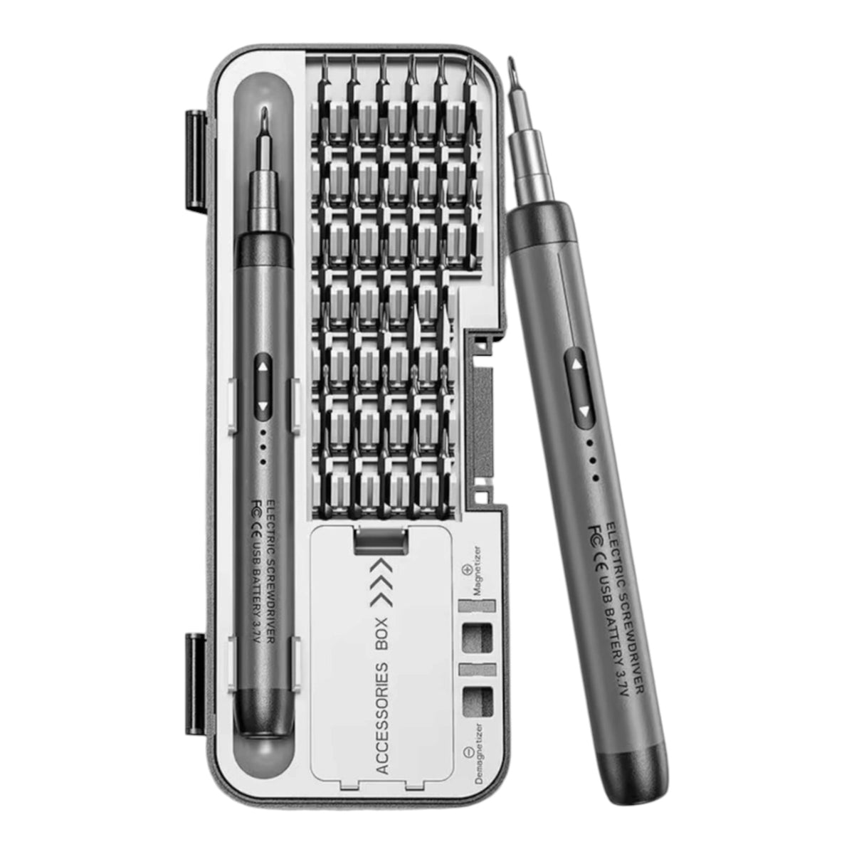 Akumuliatorinis precizinis atsuktuvas su 38 antgaliais, įkraunamas per USB-C, dėkle