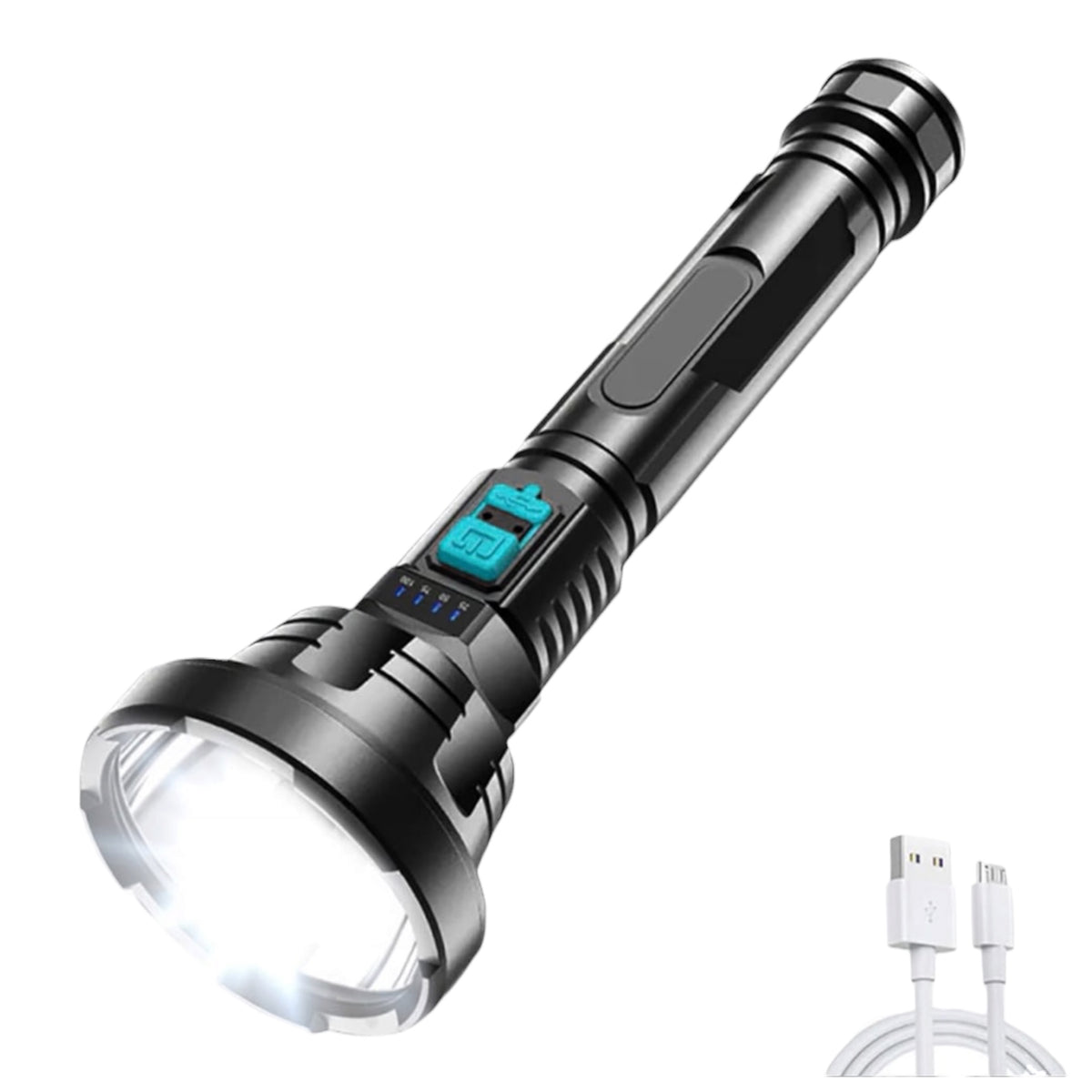 Įkraunamas taktinis LED žibintuvėlis, USB, 3 režimai, 26 cm