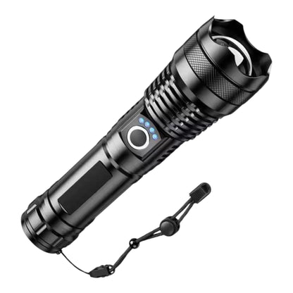 Taktinis CREE LED žibintuvėlis su ZOOM funkcija, įkraunamas per USB-C, IPX8, juodas