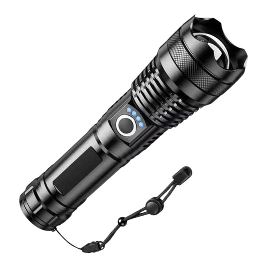 Taktinis CREE LED žibintuvėlis su ZOOM funkcija, įkraunamas per USB-C, IPX8, juodas