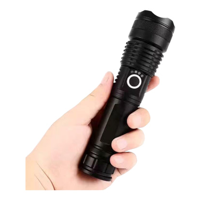 Taktinis CREE LED žibintuvėlis su ZOOM funkcija, įkraunamas per USB-C, IPX8, juodas