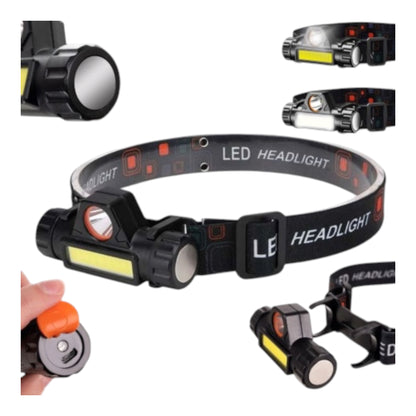 Įkraunamas LED žibintuvėlis ant galvos su magnetu, COB ir CREE LED, USB