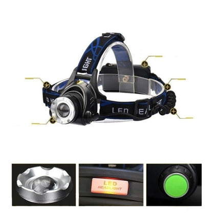 Įkraunamas LED žibintuvėlis ant galvos CREE XM-L T6 su ZOOM funkcija, iki 1000 lm, IPX4, juodas