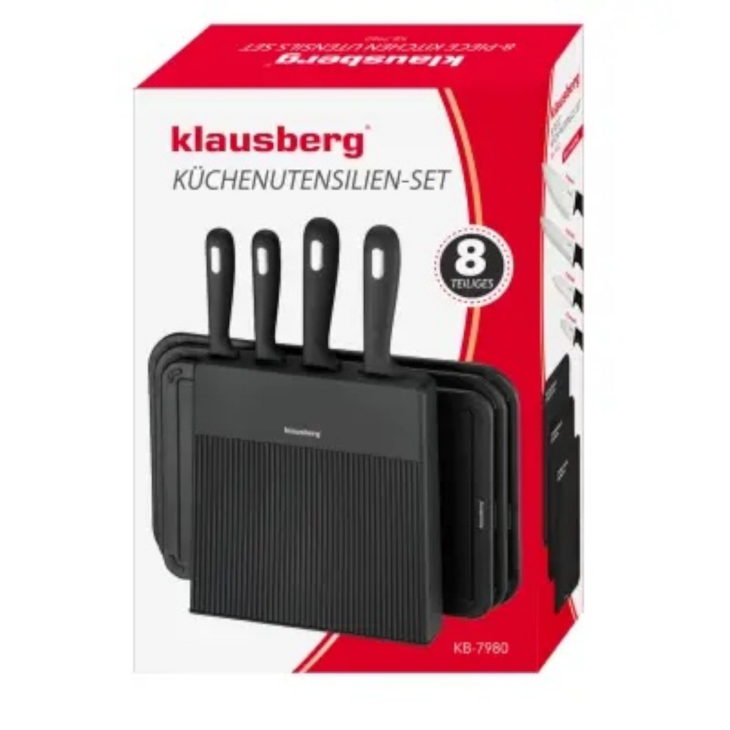 Klausberg KB-7980 peilių ir pjaustymo lentelių rinkinys su stovu, 8 dalys