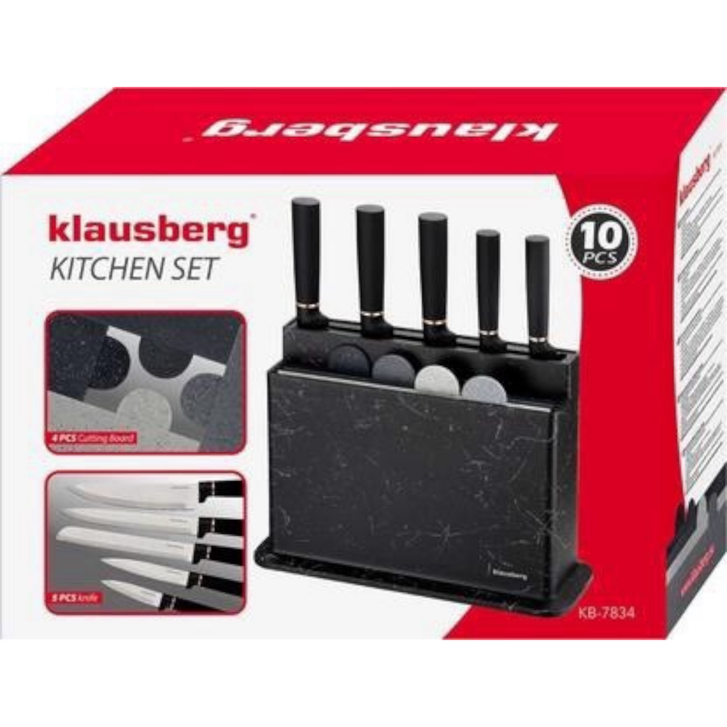 Klausberg KB-7834 virtuvinių peilių ir pjaustymo lentelių rinkinys su stovu, 9 dalys