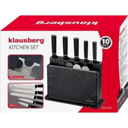 Klausberg KB-7834 virtuvinių peilių ir pjaustymo lentelių rinkinys su stovu, 9 dalys